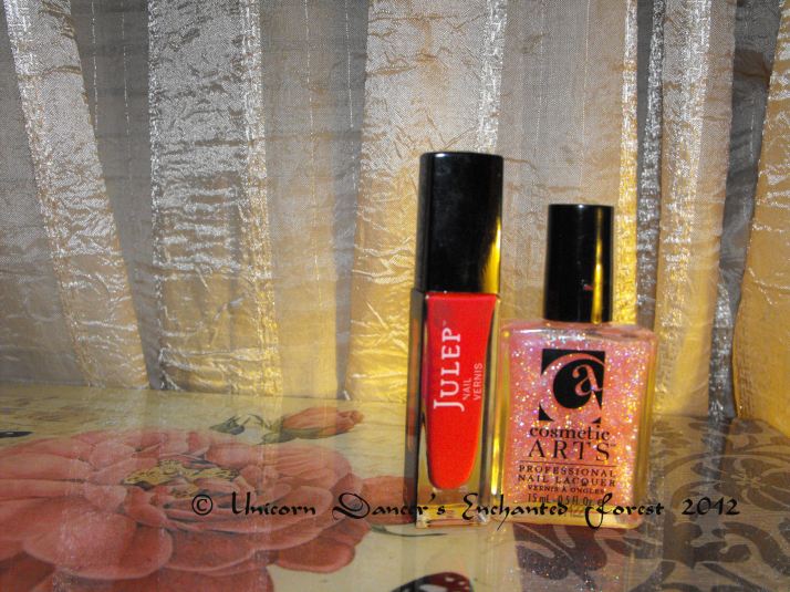 Rose polish & pink glitter polish